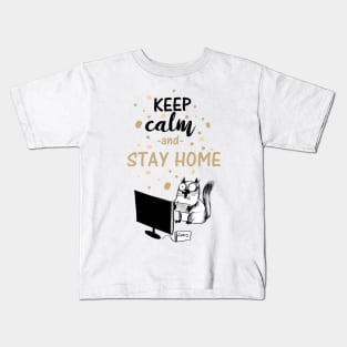 Keep Calm & Stay Home Cat Gaming Social Distancing Funny Kids T-Shirt